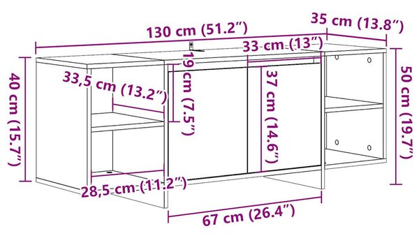 Antik fa színű szerelt fa TV-szekrény 130 x 35 x 50 cm