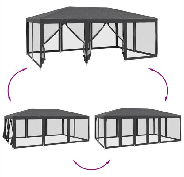Antracitszürke HDPE rendezvénysátor 10 hálós oldalfallal 6x4 m