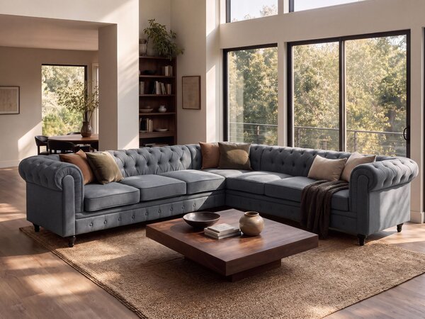 Sarokkanapé CHESTERFIELD Szürke Bal oldali