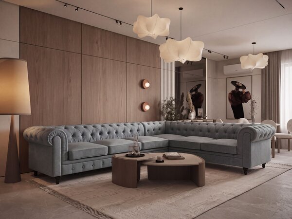 Sarokkanapé CHESTERFIELD Szürke Bal oldali