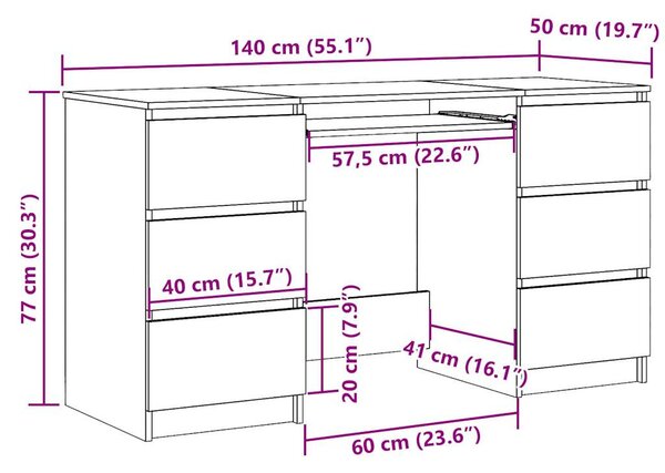 Antik fa színű szerelt fa íróasztal 140 x 50 x 77 cm