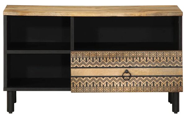 Fekete tömör nyers mangófa TV-szekrény 80 x 33,5 x 46 cm