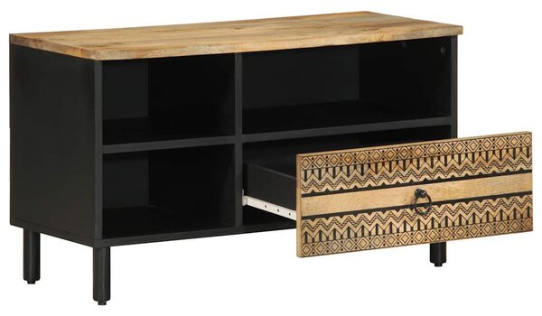Fekete tömör nyers mangófa TV-szekrény 80 x 33,5 x 46 cm