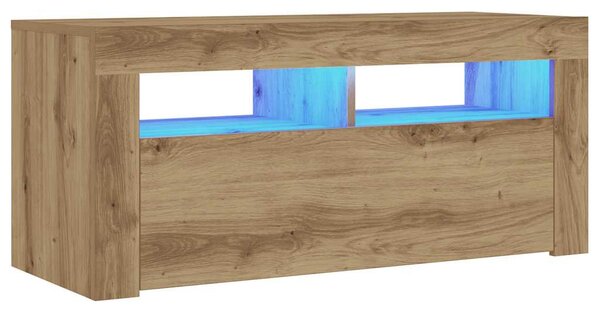 Kézműves tölgy szerelt fa TV-szekrény LED-ekkel 90x35x40 cm