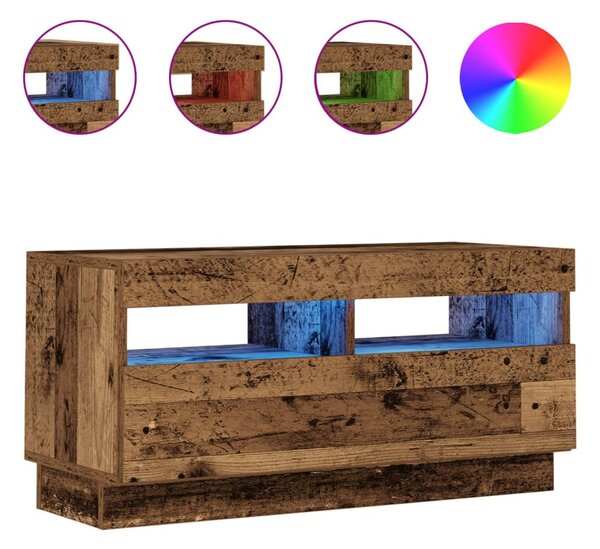 Antik fa színű szerelt fa TV-szekrény LED-ekkel 80x35x40 cm
