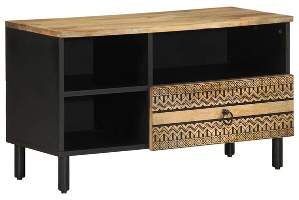 Fekete tömör nyers mangófa TV-szekrény 80 x 33,5 x 46 cm
