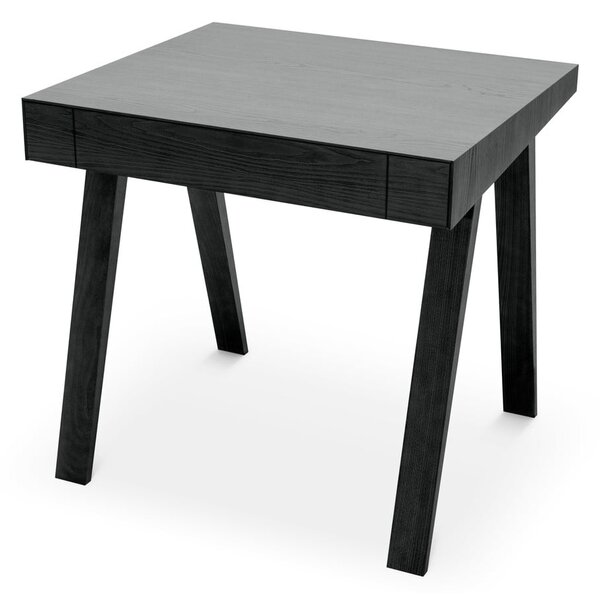 Fekete asztal kőrisfa lábakkal, 80 x 70 cm - EMKO