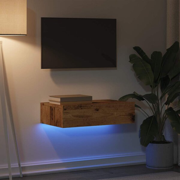 Antik fa színű TV-szekrény LED-lámpákkal 60x35x15,5 cm