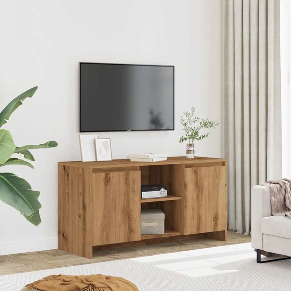 Kézműves tölgy színű szerelt fa TV-szekrény 102x37,5x52,5 cm