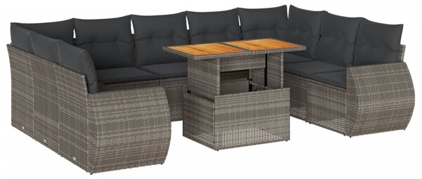 10 részes szürke polyrattan kerti ülőgarnitúra párnákkal