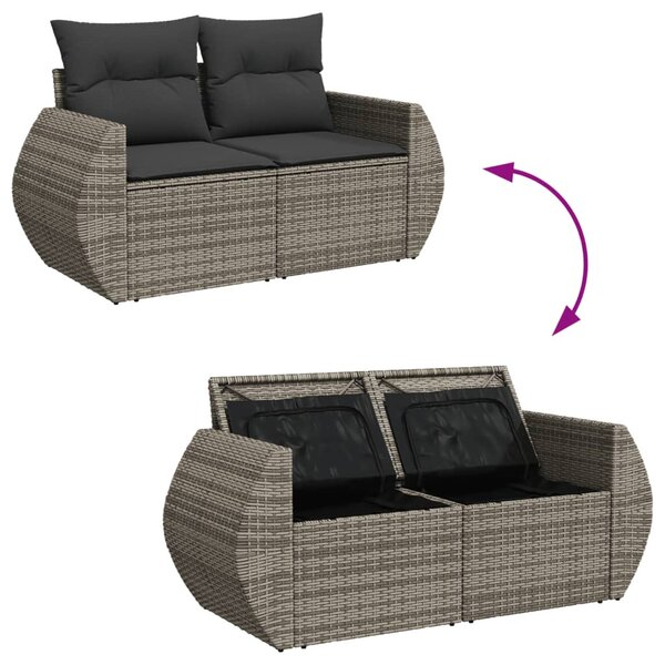 10 részes szürke polyrattan kerti ülőgarnitúra párnákkal