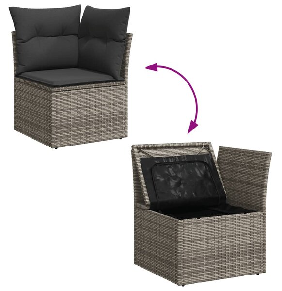 Szürke polyrattan kerti sarokkanapé párnával