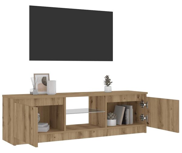 Kézműves tölgy szerelt fa TV-szekrény LED-ekkel 120x30x36 cm