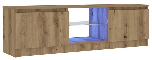 Kézműves tölgy szerelt fa TV-szekrény LED-ekkel 120x30x36 cm