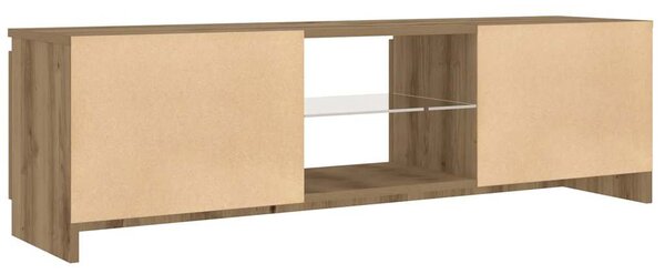 Kézműves tölgy szerelt fa TV-szekrény LED-ekkel 120x30x36 cm