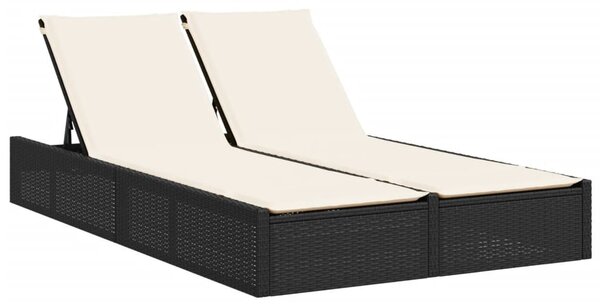 Fekete polyrattan dupla napozóágy párnával