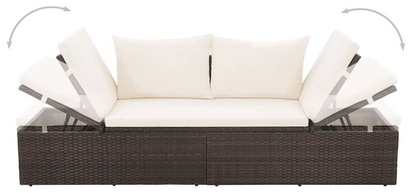 Barna polyrattan kerti ágy 195 x 60 cm