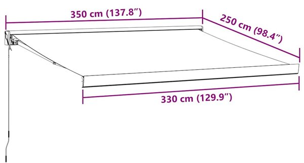Antracit/fehér szövet/alumínium behúzható napellenző 3,5x2,5m