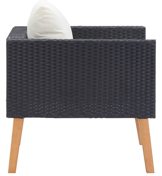 Egyszemélyes fekete polyrattan kerti kanapé párnákkal