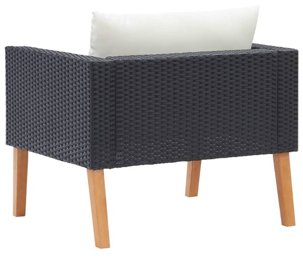 Egyszemélyes fekete polyrattan kerti kanapé párnákkal