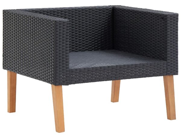 Egyszemélyes fekete polyrattan kerti kanapé párnákkal