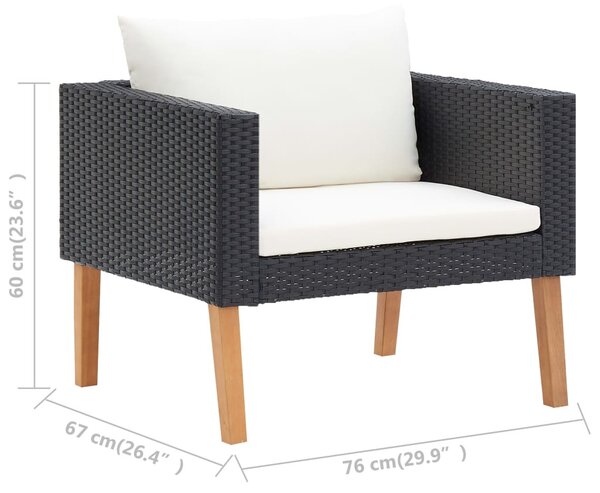 Egyszemélyes fekete polyrattan kerti kanapé párnákkal