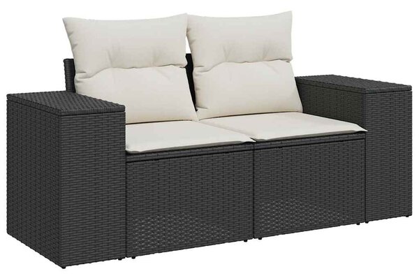 7 részes fekete polyrattan kerti ülőgarnitúra párnával