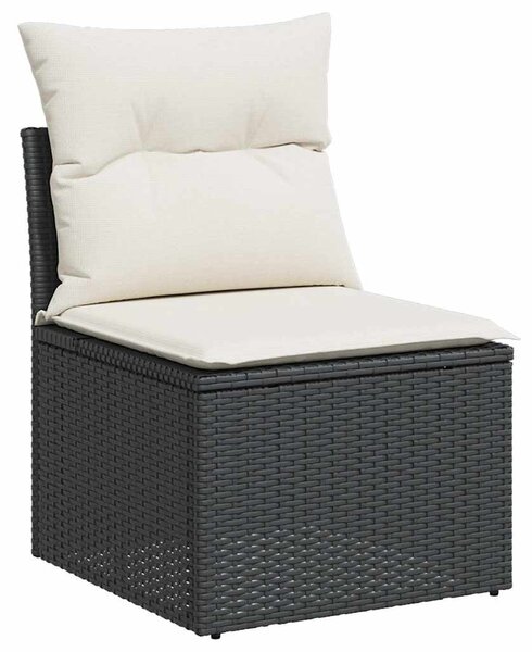 6 részes fekete polyrattan akácfa kerti ülőgarnitúra párnákkal