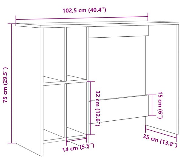 Kézműves tölgy színű szerelt fa íróasztal 102,5 x 35 x 75 cm