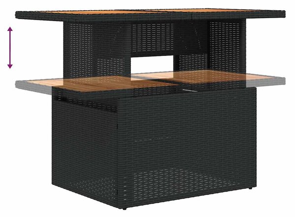 11 részes fekete polyrattan akácfa kerti ülőgarnitúra párnákkal