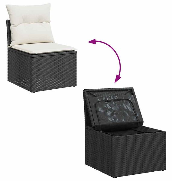 7 részes fekete polyrattan kerti ülőgarnitúra párnával