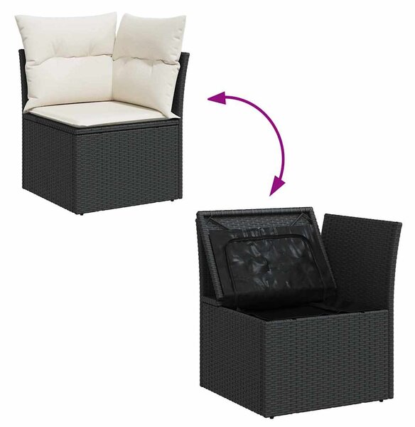 10 részes fekete polyrattan kerti ülőgarnitúra párnákkal