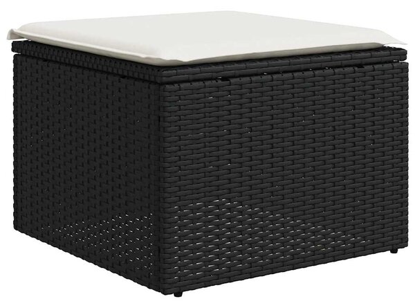 2 részes fekete polyrattan akácfa kerti ülőgarnitúra párnával