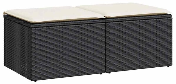 2 részes fekete polyrattan akácfa kerti ülőgarnitúra párnával
