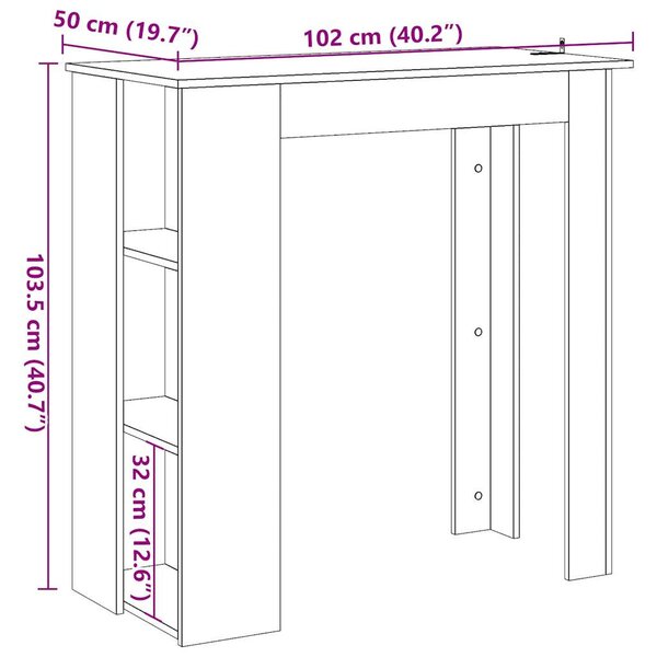 Antik fa színű szerelt fa bárasztal polccal 102x50x103,5 cm