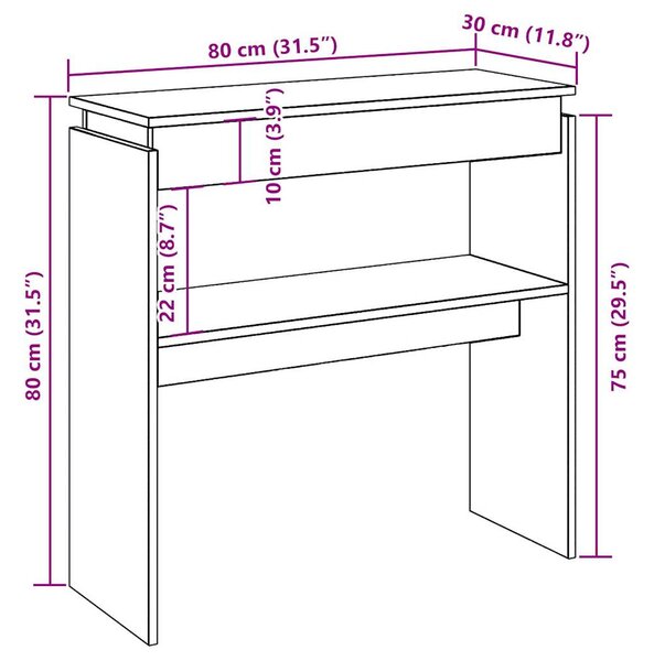 Kézműves tölgy színű szerelt fa dohányzóasztal 80 x 30 x 80 cm