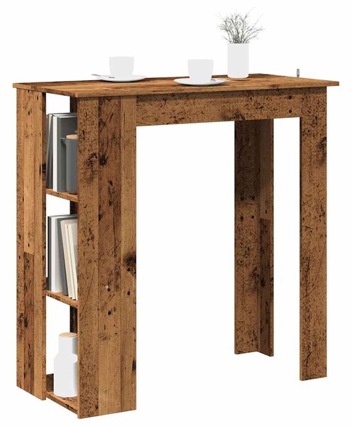 Antik fa színű szerelt fa bárasztal polccal 102x50x103,5 cm