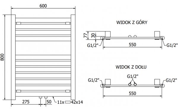 Mexen Uran, elektromos fűtőelem 800x600 mm + fűtőrúd 300 W, króm, W105-0800-600-2300-01