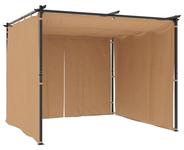Tópszínű acél pavilon függönyökkel 3 x 3 m