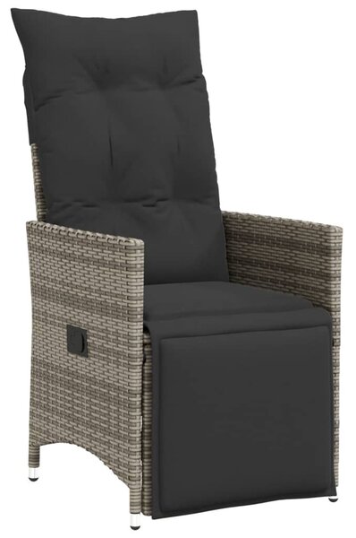 Szürke polyrattan dönthető kerti szék párnákkal