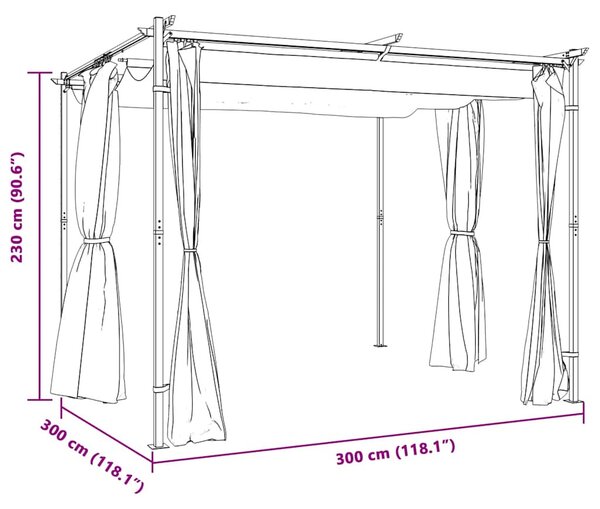 Tópszínű acél pavilon függönyökkel 3 x 3 m