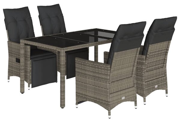 5 részes szürke polyrattan kerti bisztrógarnitúra párnákkal