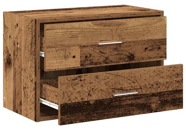 Antik fa színű szerelt fa szekrény 2 fiókkal 60 x 31 x 40 cm