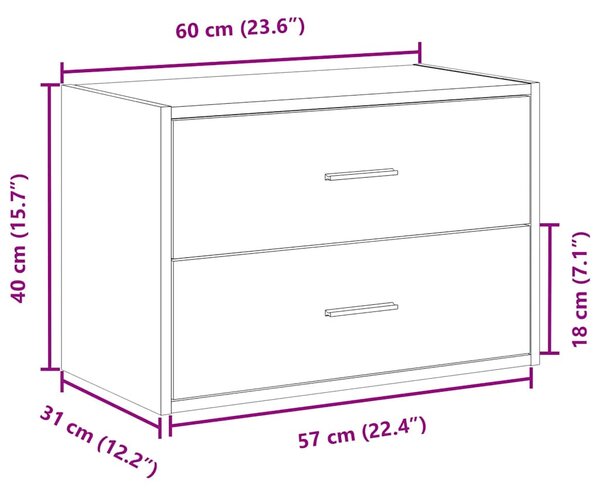 Antik fa színű szerelt fa szekrény 2 fiókkal 60 x 31 x 40 cm