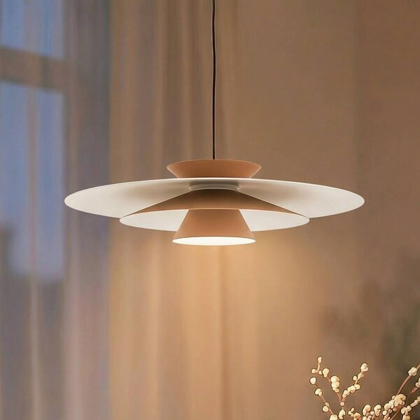 Lucande LED-es függőlámpa Livie, bézs, alumínium, Ø 50 cm, dimmelhető, Krém / borostyánsárga, Nappali / Étkező, Modern