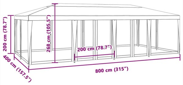 Antracitszürke HDPE rendezvénysátor 12 hálós oldalfallal 8x4 m