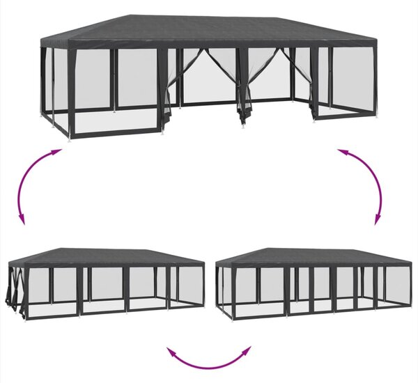 Antracitszürke HDPE rendezvénysátor 12 hálós oldalfallal 8x4 m