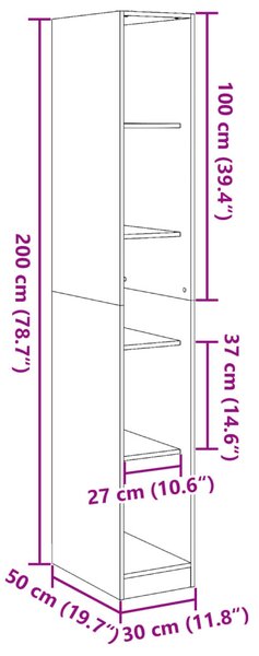 Betonszürke szerelt fa ruhásszekrény 30 x 50 x 200 cm
