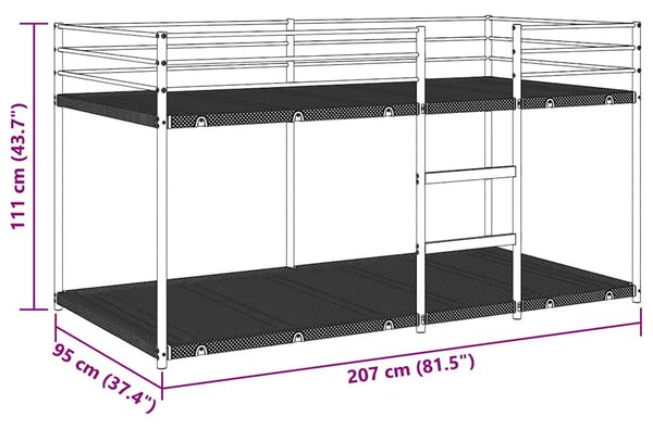 Fekete acél emeletes ágy matrac nélkül 90 x 200 cm