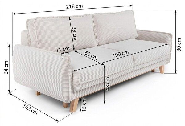 Világoszöld kordbársony kinyitható kanapé 218 cm Tori – Bonami Selection